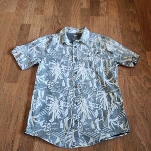 Shaun White Boys Large 12-14 Gray White Tropical Palm Tree Button Down Shirt 523